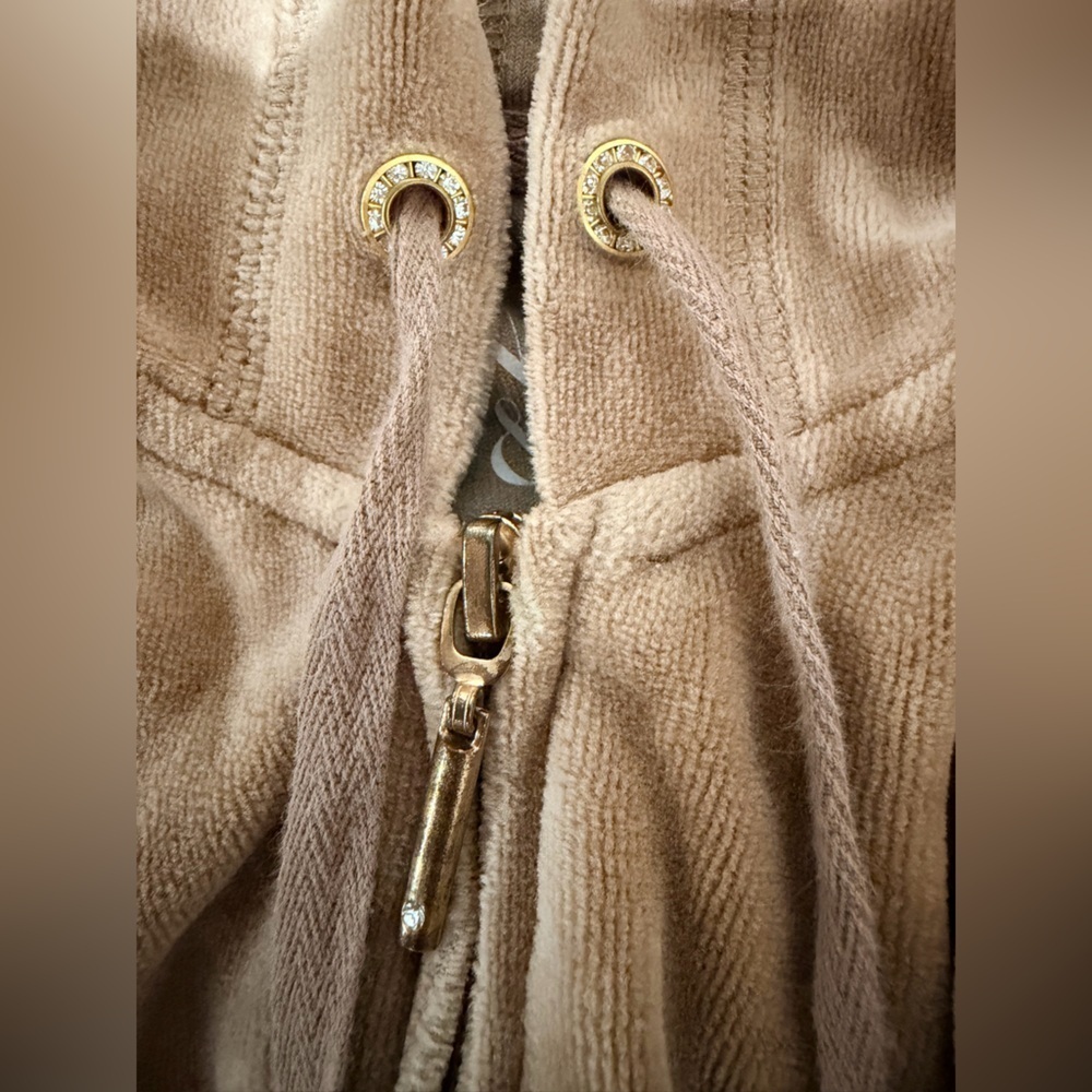 New York & Company Tan Beige Velour Full Zip Hoodie size XS Y2K - Picture 9 of 9